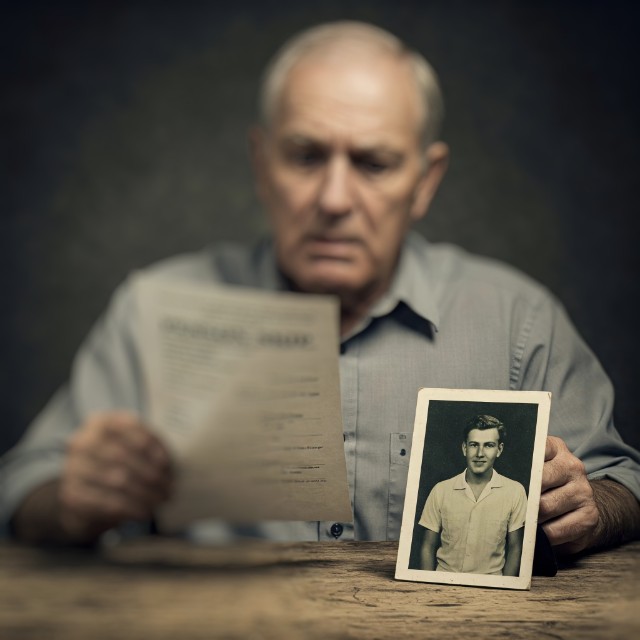 Un pensionar se uita la cuponul de pensie